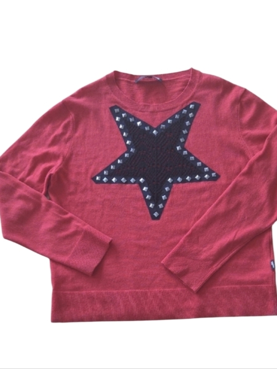Love Moschino Sweaters - Love Moschino Red Crewneck Sweater with Studded Black Star